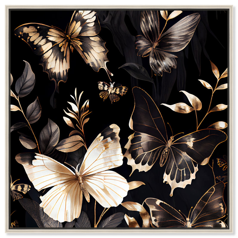 Art mural papillon élégant par papillon, Cadre doré, H 17 po x l 17 po