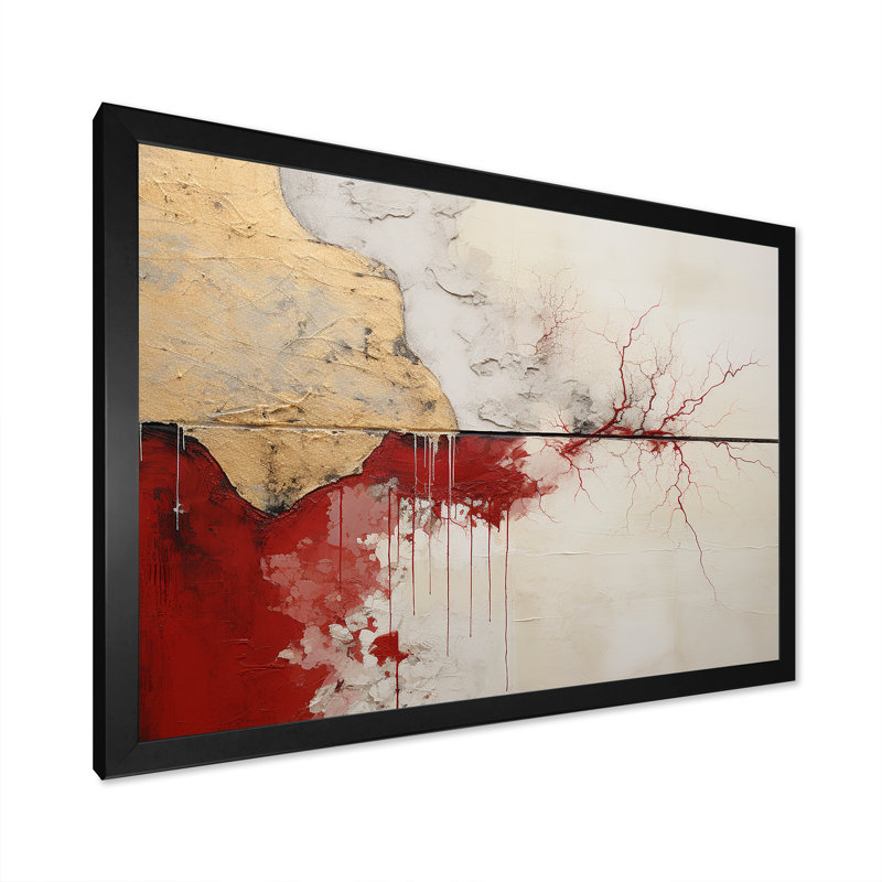 Minimalisme, horizon rouge et or - reproductions d'art murales abstraites, Cadre simple noir, H 12 po x l 20 po x P 1 po