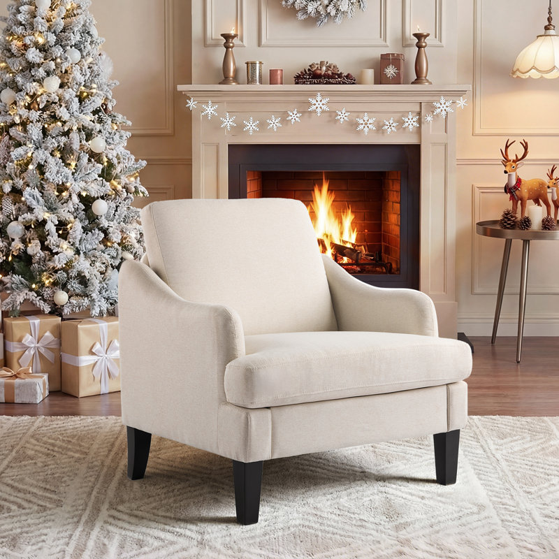 Petit fauteuil d'appoint de style moderne Mid-Century 31 po , Lin beige