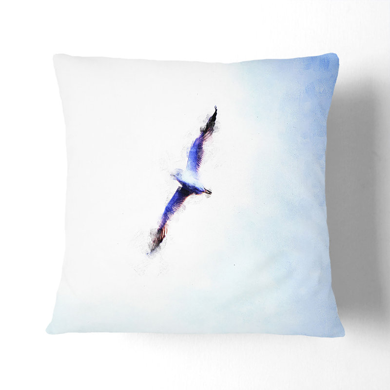 Flying Seagull Abstract Cushion with Filling, 55cm H x 55cm W x 20cm D, Stone