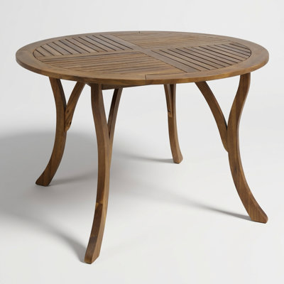 Round Solid Wood Dining Table with Finish, Weather-Resistant Slatted Patio Table