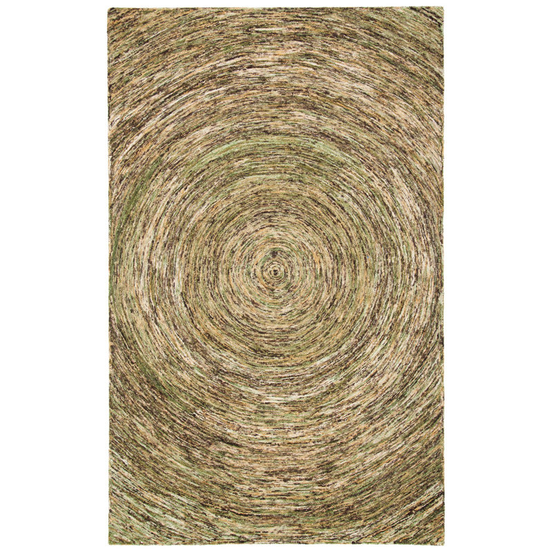 Nashua Abstract Handmade Tufted Wool Green Area Rug, Rectangle 4' x 6'