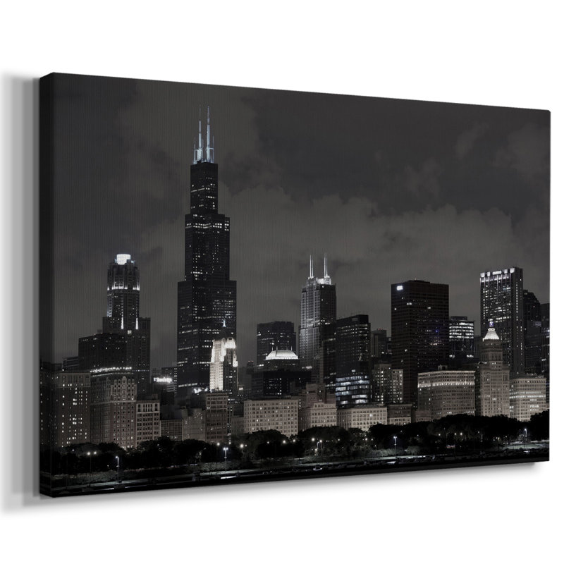 «Gloomy Chicago At Night» sur impression sur toile, H 32 po x l 48 po x P 1,5 po