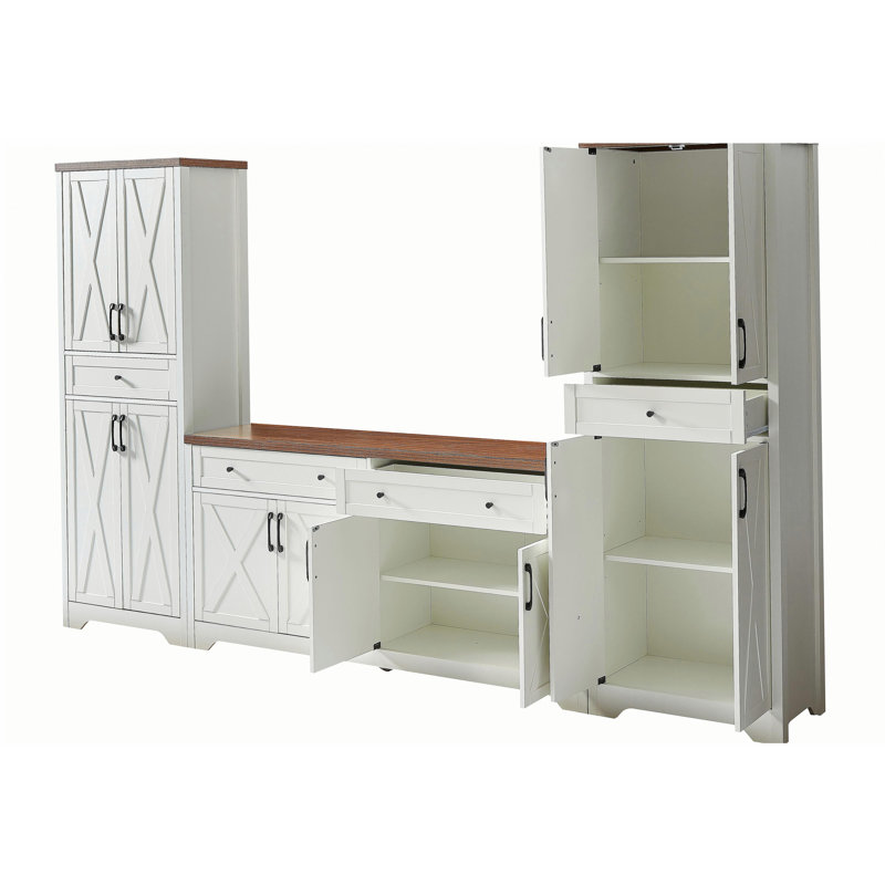 Ensemble de meuble télé multifonctionnel, une armoire avec deux tables de bout pour le salon, dimensions L 108,7 po x l 15 po x H 68 po.