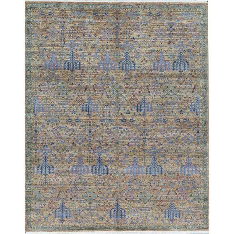 Tapis rouille et vert noué à la main de haute qualité