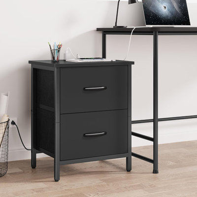 Table de chevet, ensemble de 2 avec station de charge, table de chevet avec prise de courant et ports USB, table d'appoint avec 2 tiroirs en tissu pour la chambre à coucher, le salon, noir