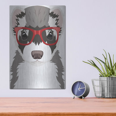 Luxe Métal Art «Ferret portant des lunettes de hipster» par «Ferret portant des lunettes de hipster» par Furbaby Affiliates