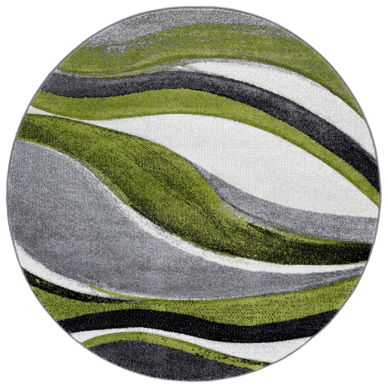 Dubach Abstract Machine Made Power Loom Polypropylene Indoor Area Rug in Gray/Green/White, Round 5'3"