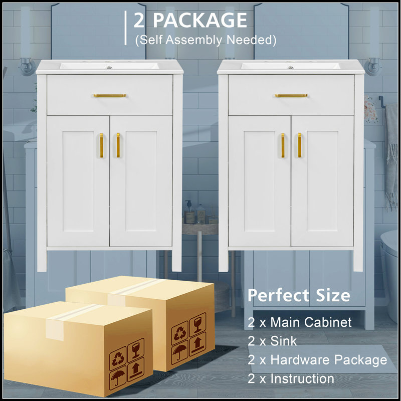 Meuble-lavabo moderne de 48 pouces avec lavabo en céramique, portes à fermeture en douceur, tiroir rabattable et tablettes de porte à double couche pour un rangement élégant