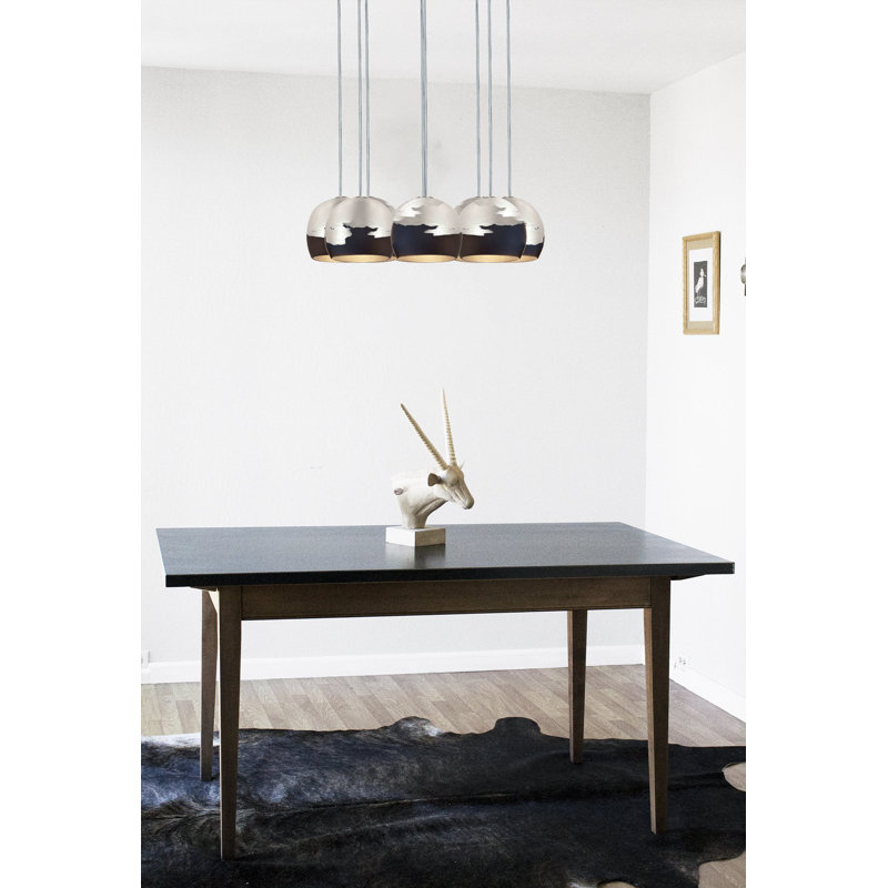 8 - Light Chandelier, 120" H x 18" W x 18" D, Black/Silver, Brass Braided Cord
