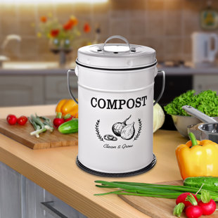 Chef's Star Metal Countertop Compost Bin for Kitchen with Charcoal Filter,  0.8 Gallon Pail, Black 