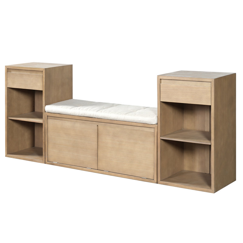 Banc de rangement rembourré en lin de 42 po de largeur, Brun