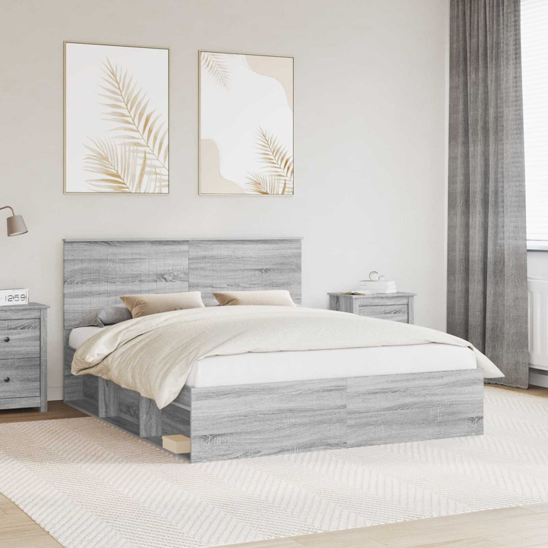 Solid Wood Bed, Grey Sonoma, European Kingsize (160 x 200 cm)