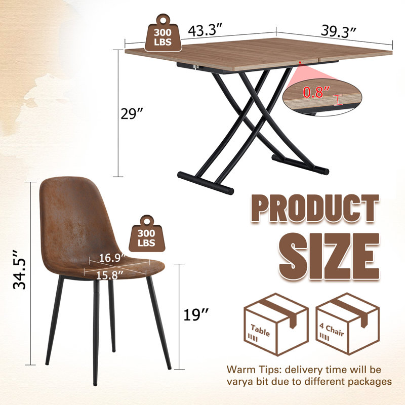 Ensemble de table de salle à manger 4 personnes, table pliante avec base en métal, table de salle à manger avec chaises