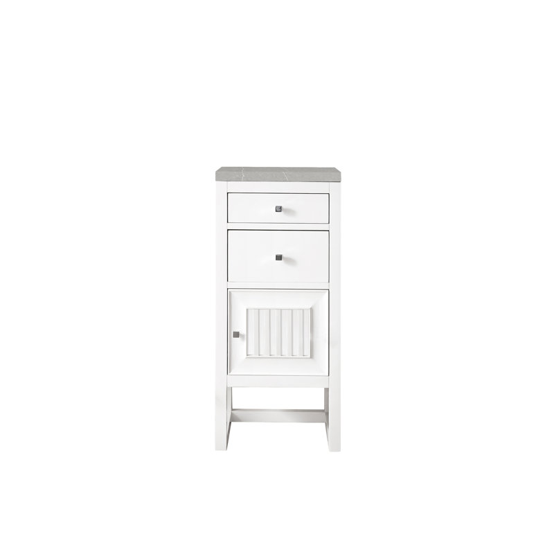 Athens 15" W Freestanding Bathroom Cabinet, Left Handed, Glossy White/Eternal Serena