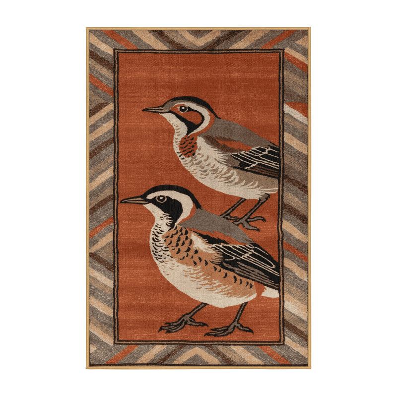 Washable Rufous bellied Thrush Birds Area Rug, Rectangle 5' x 8'
