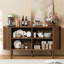 Buffet de 55,1 po de style Mid-Century avec portes tambour 3D, buffet avec tablettes réglables pour la salle à manger et le salon-1045227676