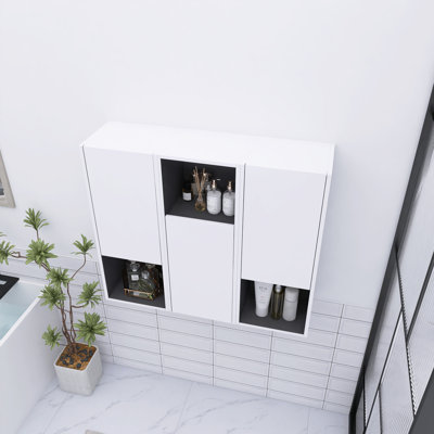 Bathroom Side Cabinet X3, 3-Soft Close Doors, Float Mounting Design