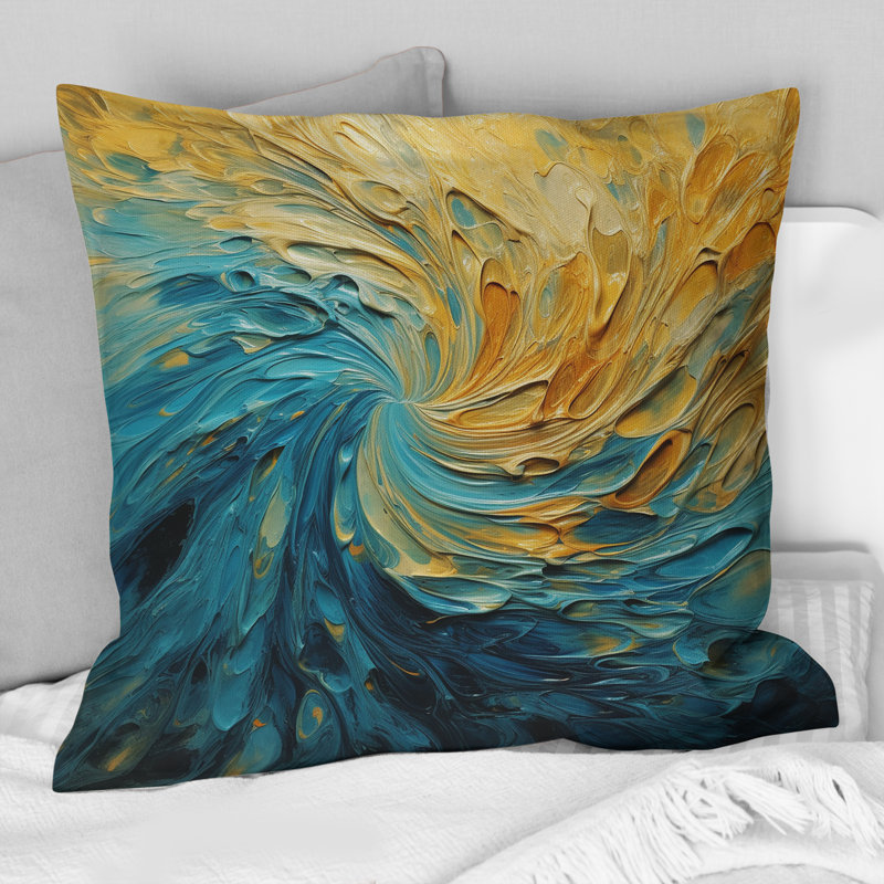 Coussin décoratif avec vagues dorées tourbillonnantes Golden Ocean II