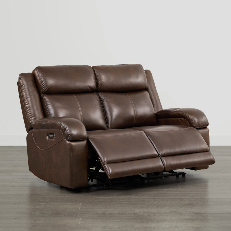 Mejas Genuine Leather Power Reclining Sofa, 2, Dark Brown