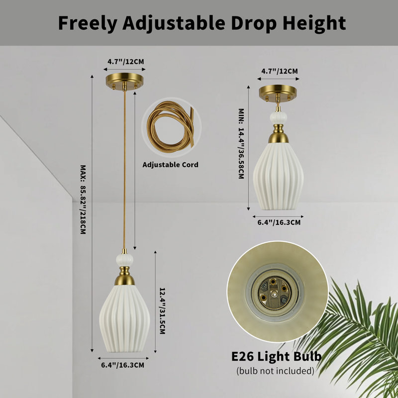 1-Light Brass Ceramic Pendant Light