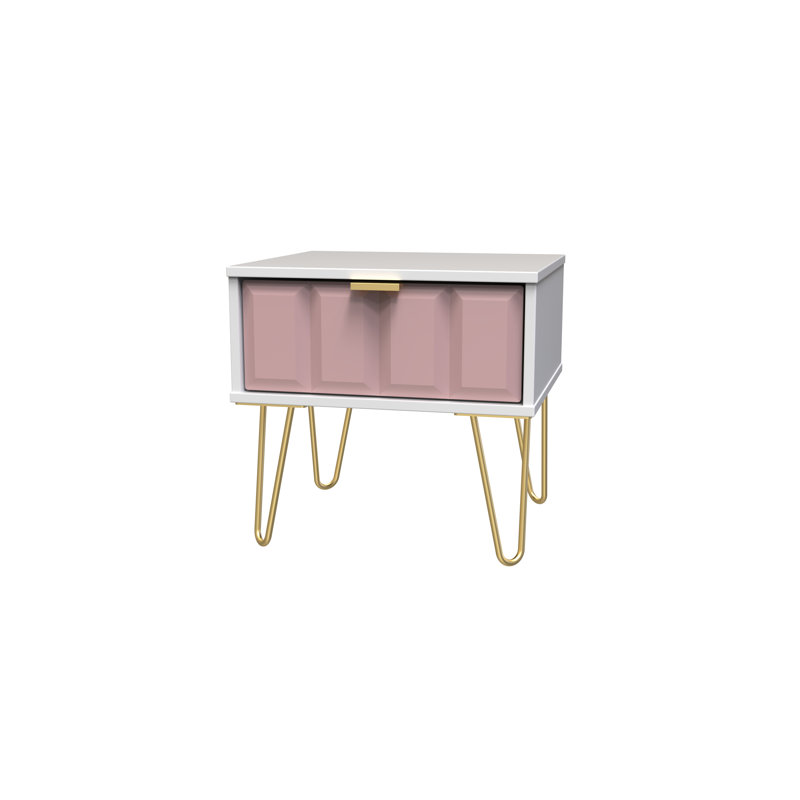 Allem 1 Drawer Bedside Cabinet (Ready Assembled), Kobe Pink/White