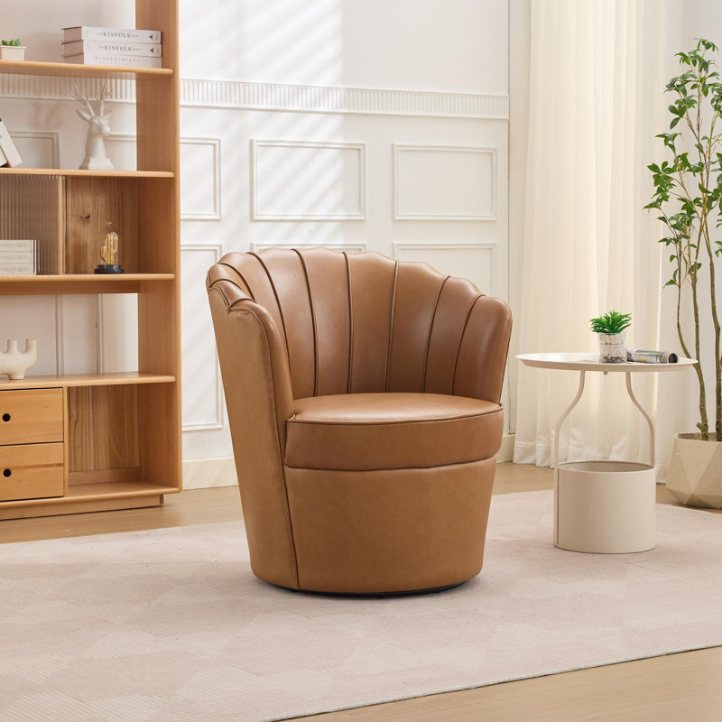 Chaise pivotante à 360 ° 1PC avec base en métal, Marron clair