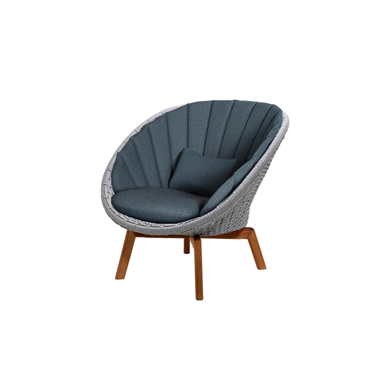 Peacock Teak Patio Papasan Chair with Cushions, Light Gray/Dark Blue