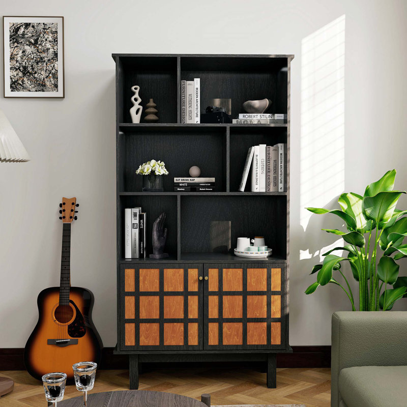 Bookcase With Cabinet, Bookshelf With Doors&Honey