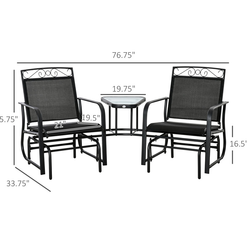 Chaise berçante Black Garden avec fauteuil oscillant et table - 2 balançoires