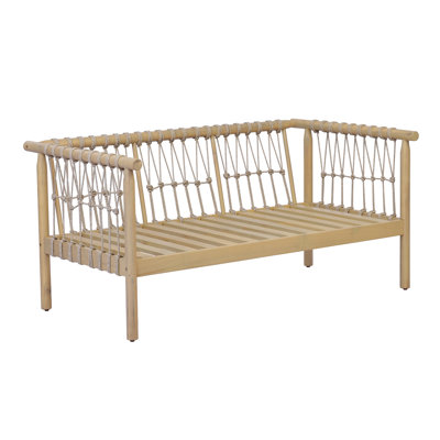 Oxton Organic Modern Acacia Wood Outdoor Loveseat with Handwoven Rope Sides and Cushions for Patio, Backyard & Balcony