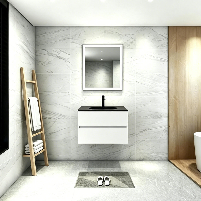  Meuble-lavabo mural simple 30 po avec comptoir en résine noire pour petits espaces, 30"