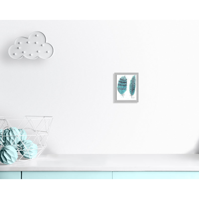 «Feathers in Turquoise II», art encadré, H 11 po x l 9 po x P 1,18 po, Cadre argenté