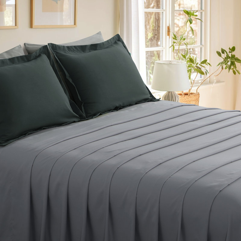 5/7 Piece Microfiber Bed-In-A-Bag Comforter Set , King Comforter + 6 Additional Pieces, Dark Gray/Light Gray