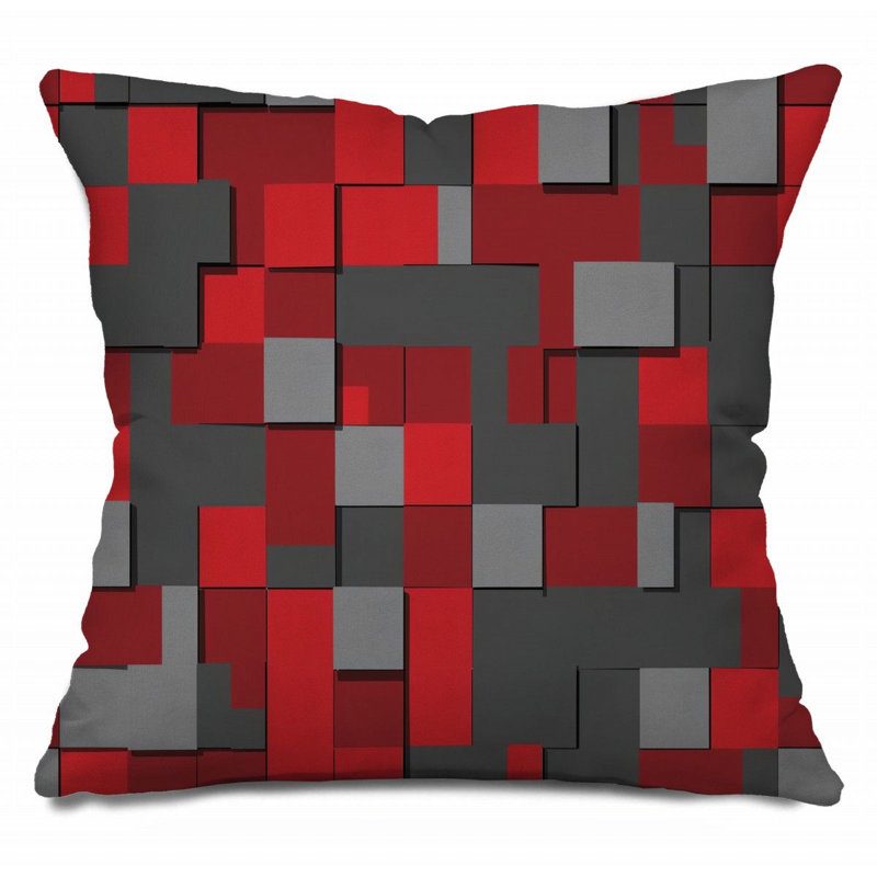 Coussin Trendy, Géométrique gris / rouge, H 26 po x l 26 po