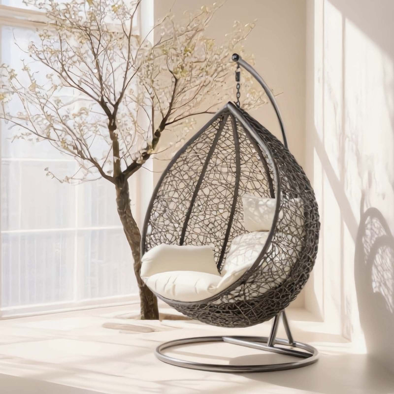 Naperon Garden Swing Chair with Stand, Grey/White 