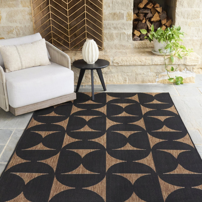 Wrightson Machine Woven Geometric Indoor Outdoor Rug , Rectangle 7'10" x 10'