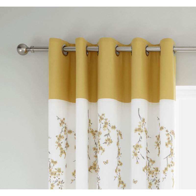 Embroidered Blossom Eyelet Room Darkening Curtains, White