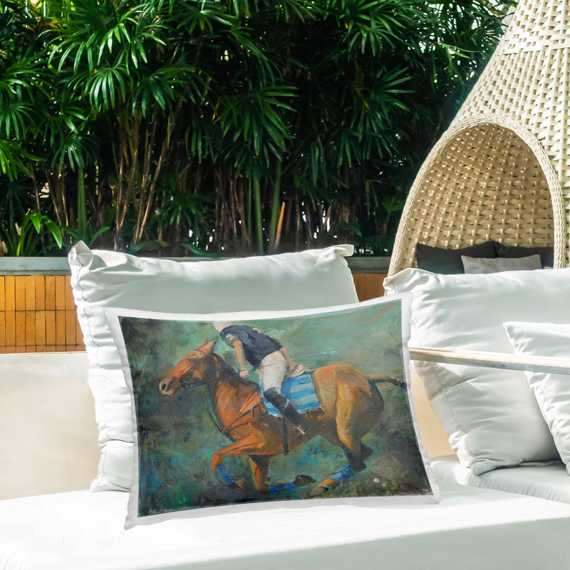 Coussin d'extérieur imprimé Polo Rider in Dynamic Motion, design par Jadei