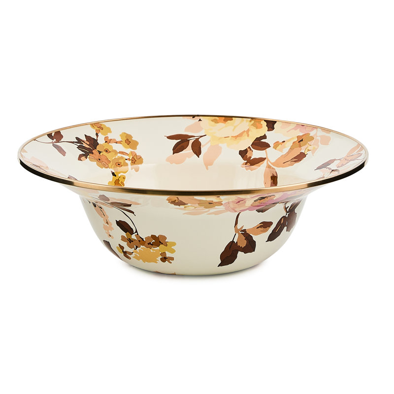 Mocha Check Wild Rose Brown Serving Bowl, White