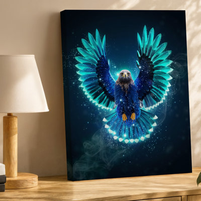 Canvas A Majestic Bird Of Prey Depicted In Mid Flight Showcases Wall Art Vibrant Turquoise And Deep Blue Feathers That Shimmer Against Canvas Wall Art