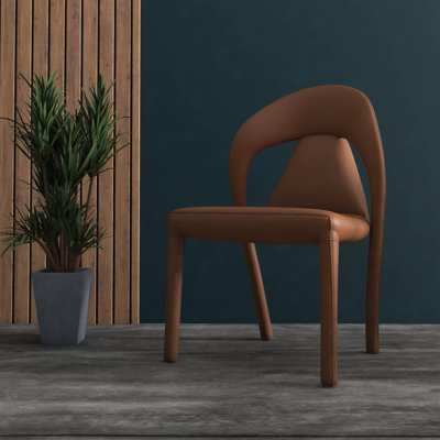 Demello Leather Dining Side Chair with Curved Open-Back Accent Kitchen Chair by Ivy Bronx