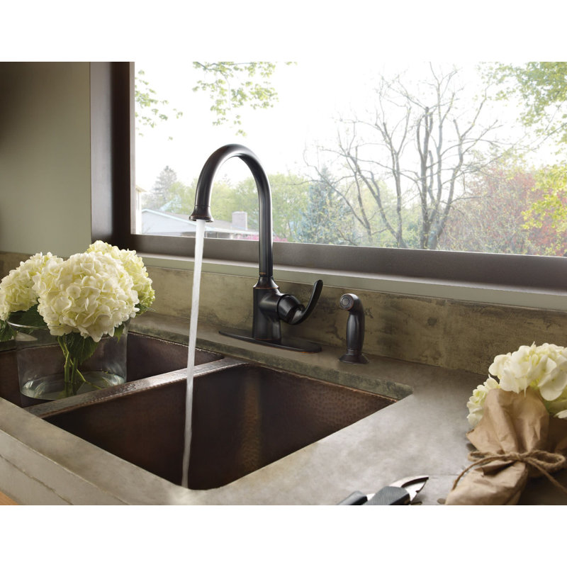 Bayhill Single Handle Kitchen Faucet with Side Spray, Mediterranean Bronze