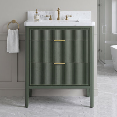 Ensemble de meuble-lavabo autoportant en bois massif vert 30 po avec plateau, entièrement assemblé