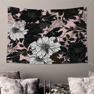 Tapisserie murale fleurs noires et blanches