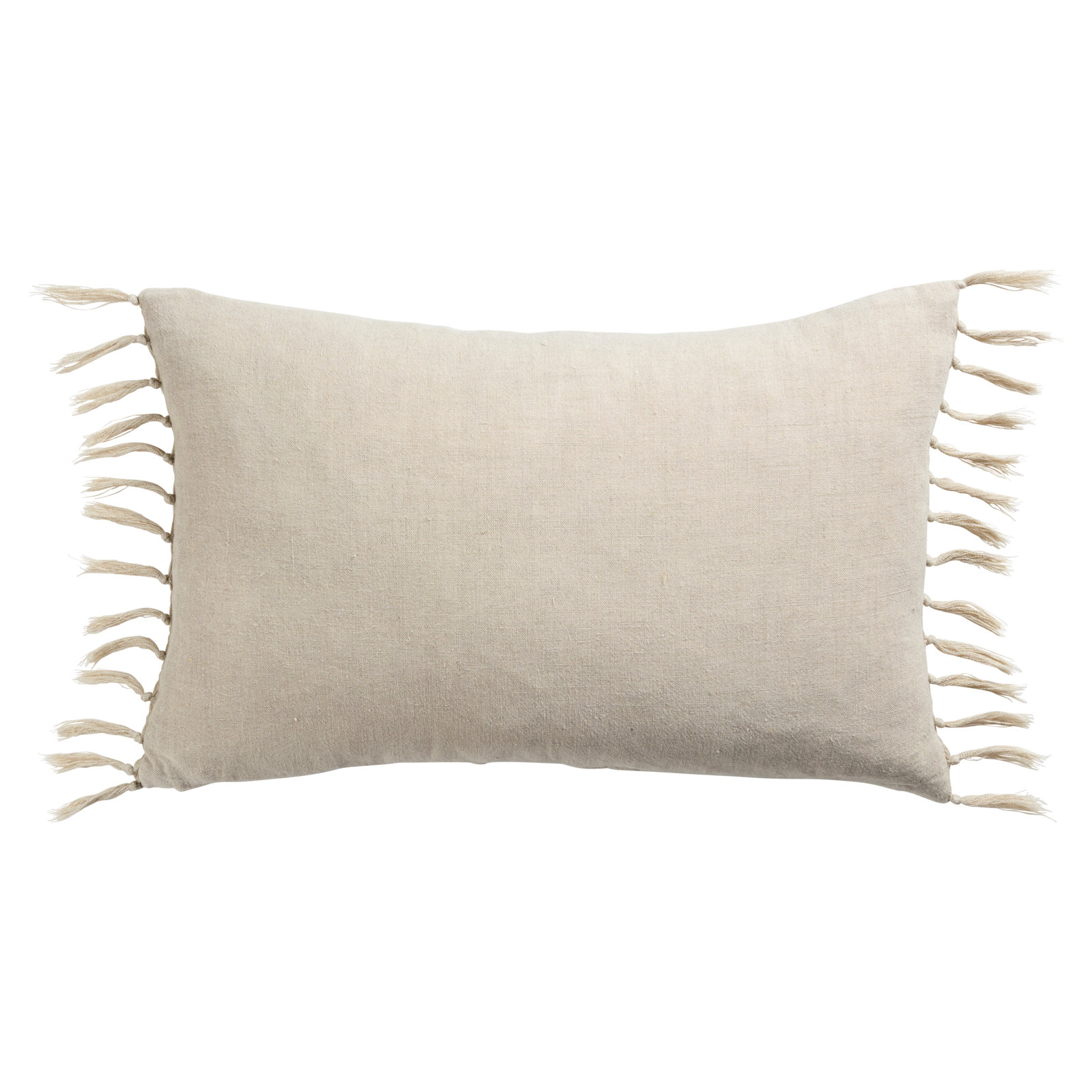 Sharron Tassels Linen Lumbar Throw Pillow, White, Down