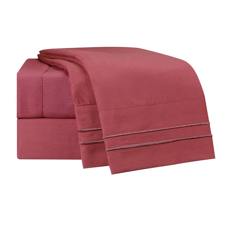 Microfiber Striped Sheet Set, Queen Sheet Set + Fitted Sheet + 2 Pillowcases, Burgundy