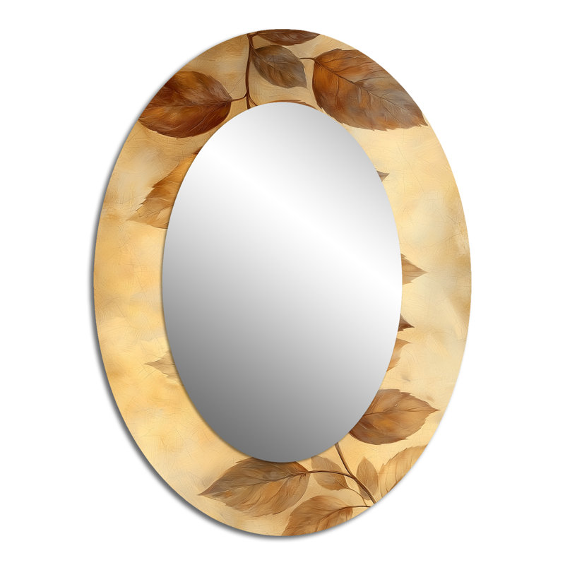 Miroir décoratif floral ovale brun en sépia VI sur fond métallique, 40 po x 30 po