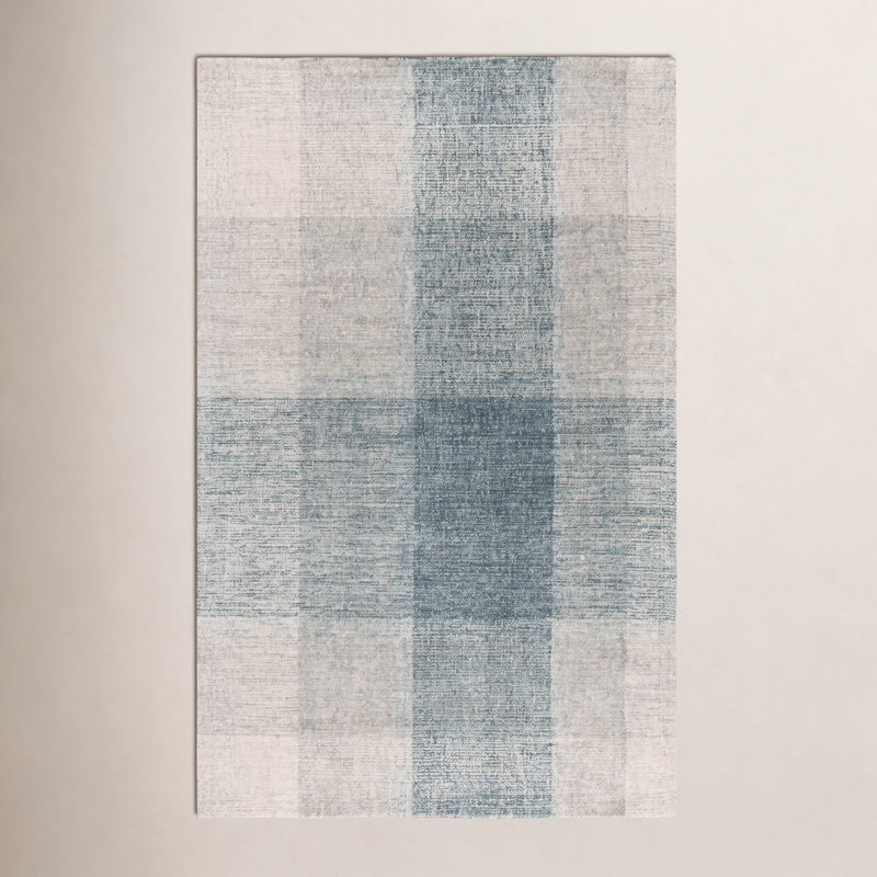 Gray Blue Hand-Tufted Geometric Wool Rug, Rectangle 8' x 10'