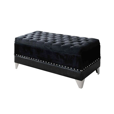 Stylish Black Trunk With Mirror Legs And Attractive Nailhead Trim - Glamorous Look Large Surface Spacious Storage